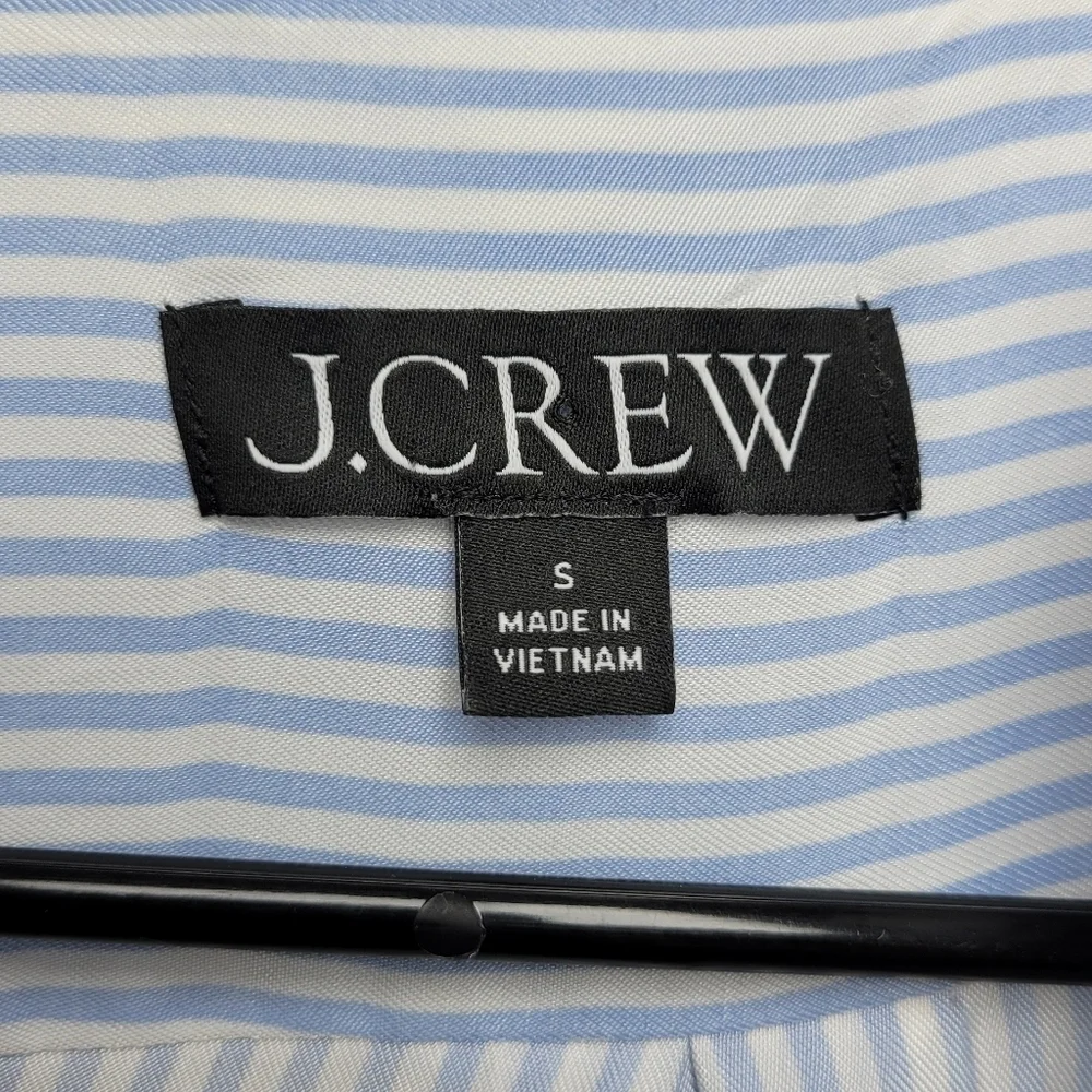 J. Crew Blue & White Striped Cupro Blend Button-Up Shirt Ruffle Trim Size Small